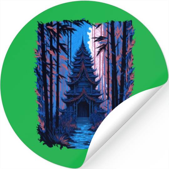 Japanese Temple in a Bamboo Forest Stickers