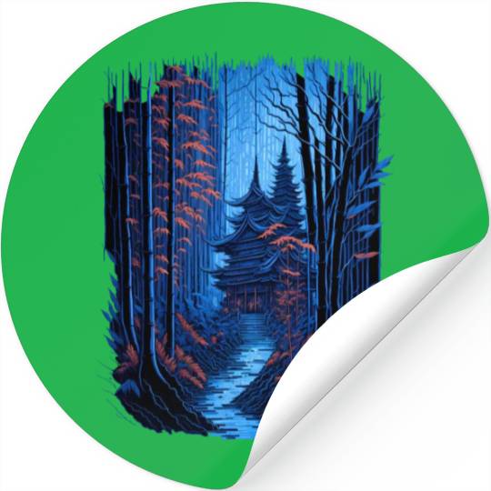 Japanese Temple in a Bamboo Forest Stickers