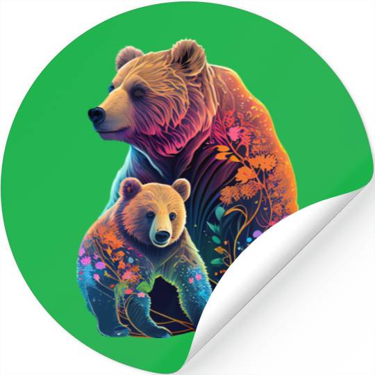 Mother Bear and Cub Sublimation Graphic Wild Life Stickers