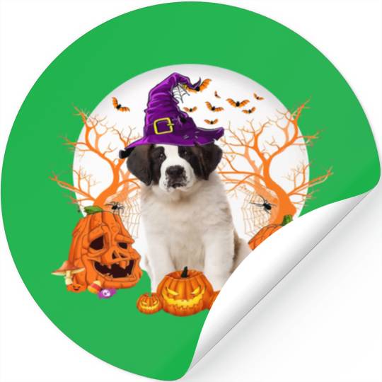 Dog Halloween Saint Bernard Dog Jack O Lantern Stickers