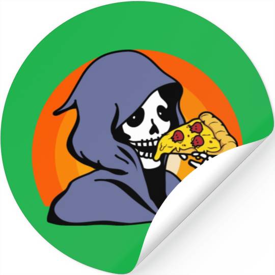 Retro Halloween Pizza Lover Ghost Grim Reaper Stickers