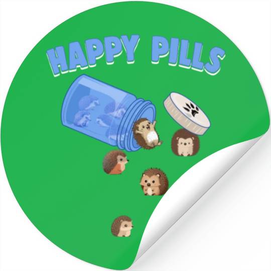 Happy Pills Hedghogs Funny Whimsical Hedgehog Love Stickers