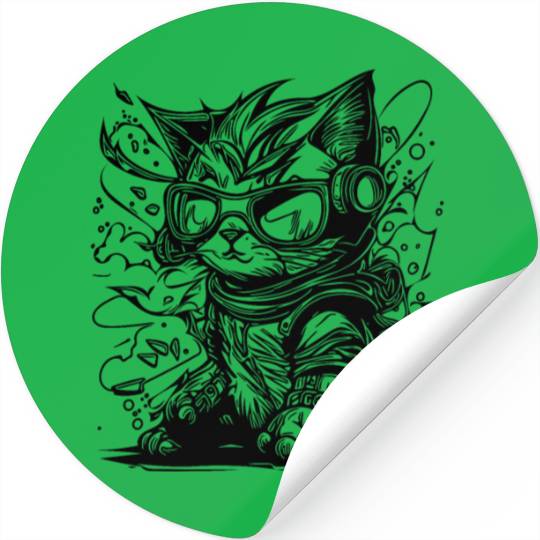 Little Cool Space Cat Splash Tattoo Style Stickers