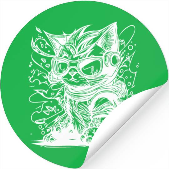 Little Cool Space Cat Splash Tattoo Style Stickers
