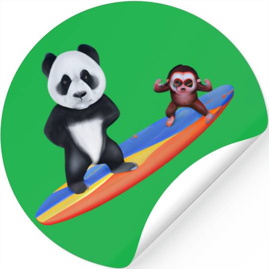 Surfing panda and monkey Stickers