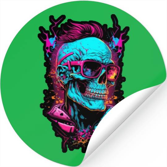 Hipster retro 80s skull neon trend punk metal rock Stickers