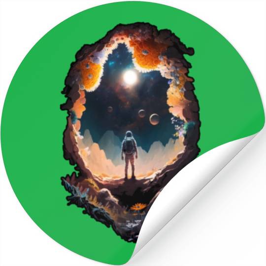 Astronaut Gazing at Stars Surreal Sci-Fi Universe Stickers