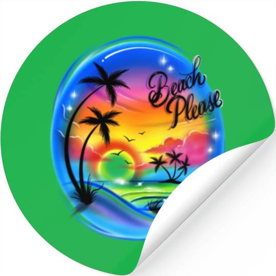 Beach Please Airbrush Colorful Stickers