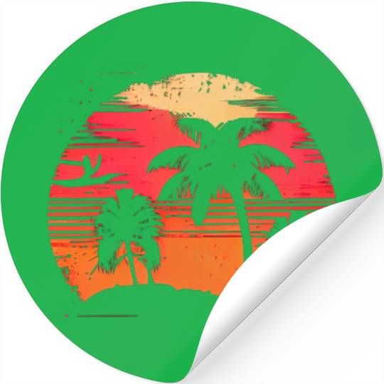 Vintage Retro Sunset Watercolor Beach Palm Trees Stickers