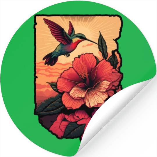 Hummingbird flies over hibiscus flower Tropical Stickers