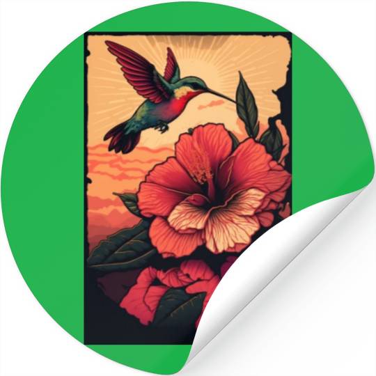 Hummingbird flies over hibiscus flower Tropical Stickers