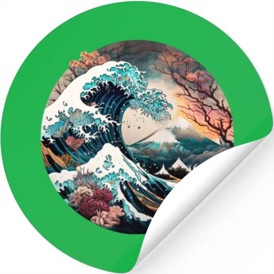 Watercolor Sea Waves Asian Art Water Nature Stickers
