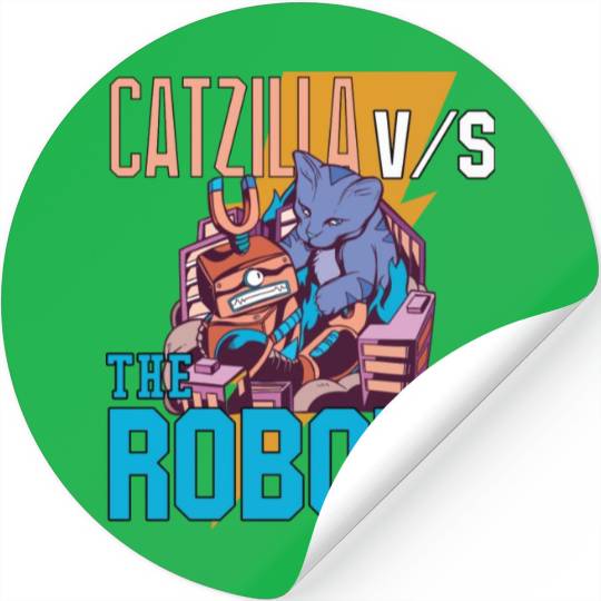 Catzilla Versus Robot Stickers