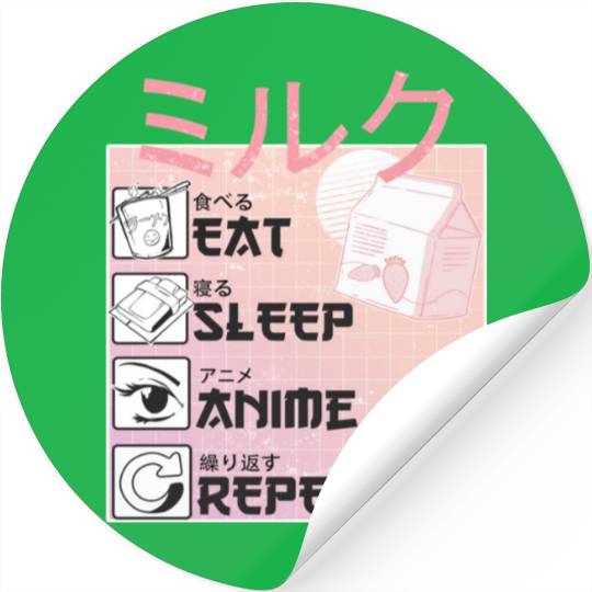 Eat Sleep Anime Repeat Straweberry Milk Japanese Stickers
