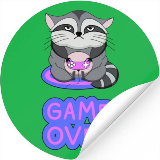 Game Over fat wicked raccoon playing on a console Stickers