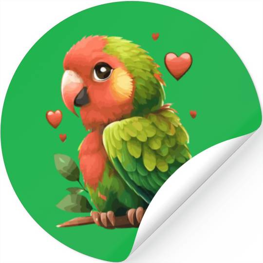 Cute Parrot Green Red Budgie Valentines Day Pet Bi Stickers