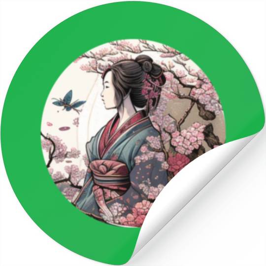 Beautiful Geisha Geiko Geigi Cherry Blossom Sakura Stickers