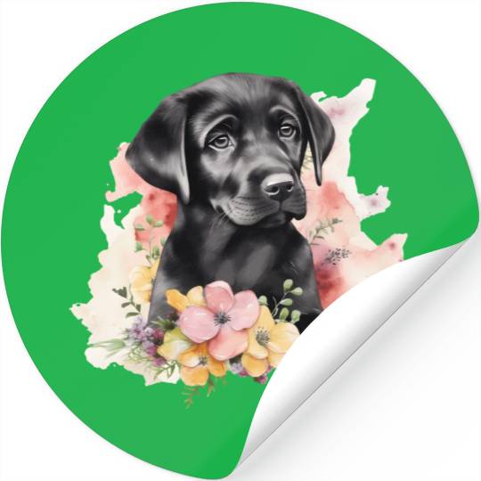 Black Lab Dog Watercolor Floral Stickers
