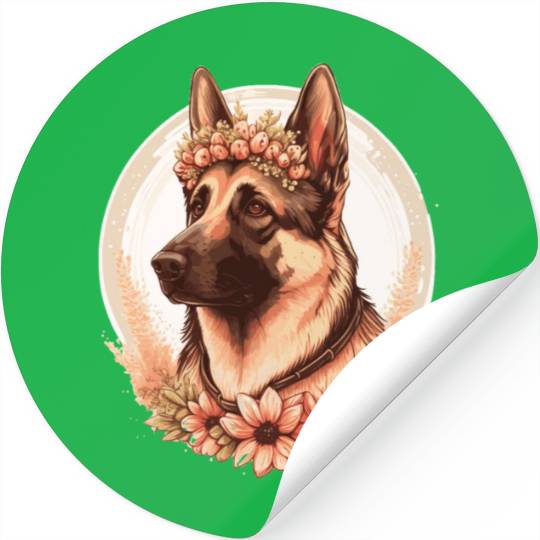 German Shepherd Flower Crown Dog Breed Floral Farm Stickers
