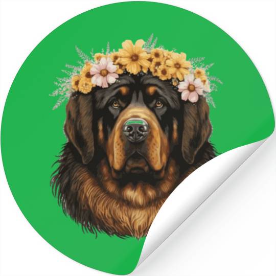 Tibetan Mastiff Flower Crown Floral Farm Animal Pe Stickers