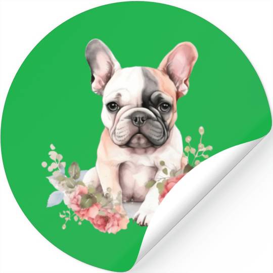 French Bull Dog Watercolor Floral French Bulldog Stickers
