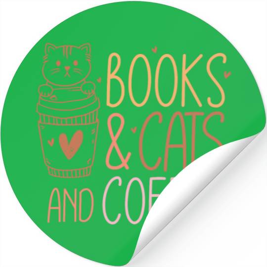 Books Cat Coffee Stickers