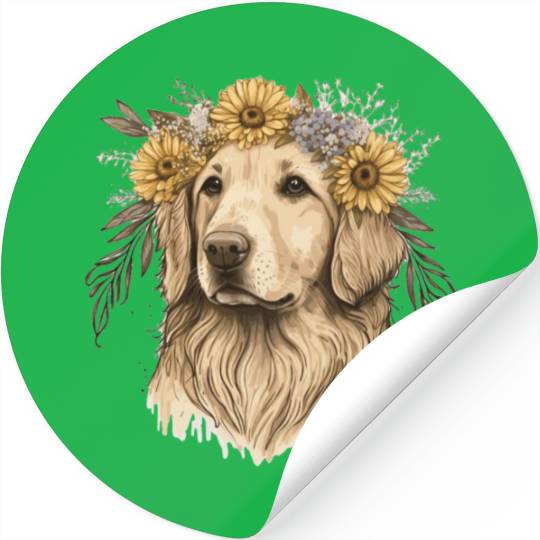 Golden Retriever Flower Crown Pet Dog Breed Floral Stickers