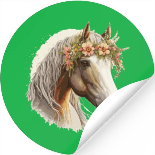 Horse Flower Crown Floral Farm Animal Pet Horse Ri Stickers