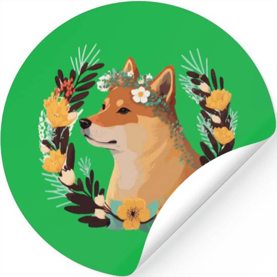 Cute Shiba Inu Flower Crown Pet Dog Breed Floral P Stickers
