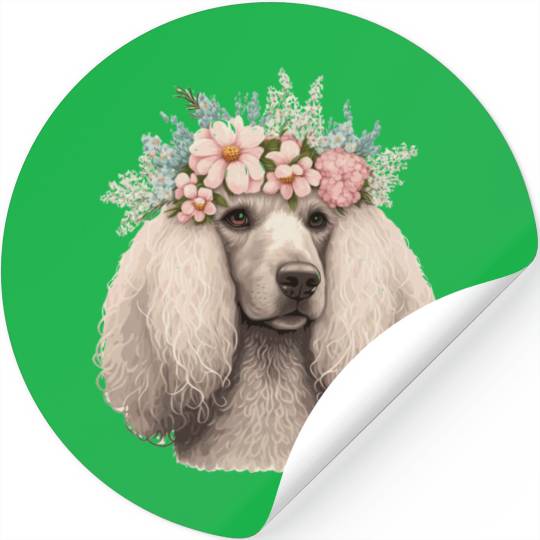 Cute Poodle Flower Crown Pet Dog Breed Floral Pupp Stickers