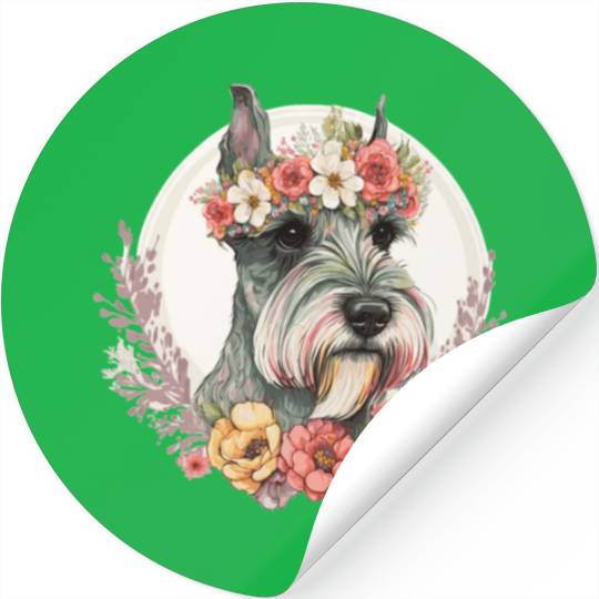 Cute Mini Schnauzer Flower Crown Pet Dog Breed Flo Stickers