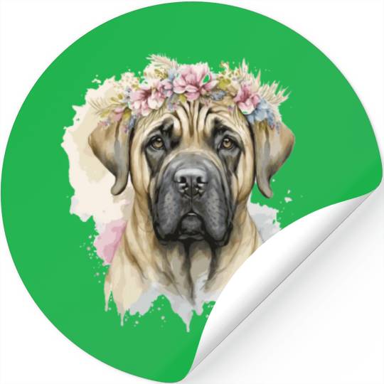 Cute English Mastiff Flower Crown Pet Dog Breed Fl Stickers