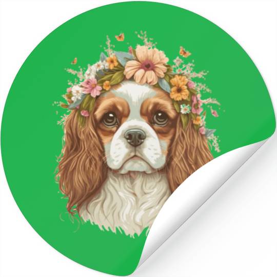 Cavalier King Charles Spaniel Flower Crown Dog Flo Stickers