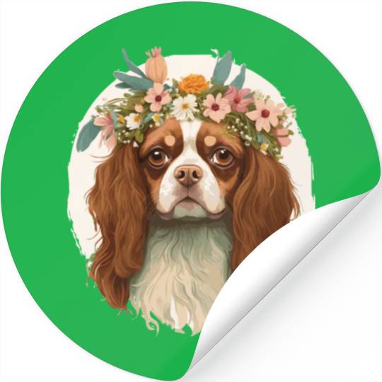 Cavalier King Charles Spaniel Flower Crown Pet Dog Stickers