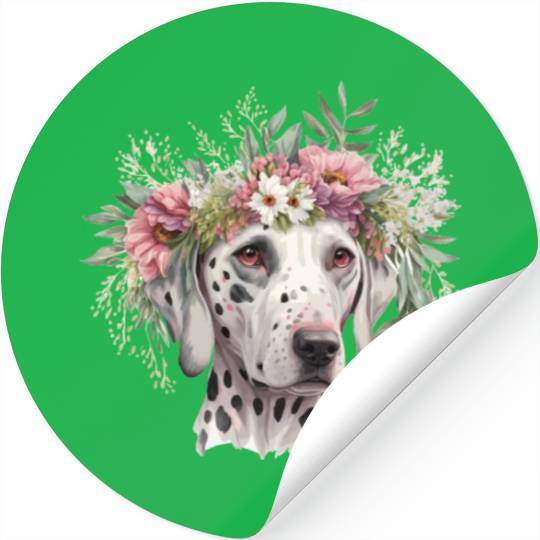 Cute Dalmatian Flower Crown Pet Dog Breed Puppy Stickers