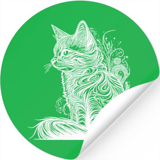 Tattoo Lines Cat In Wild Nature Style Stickers