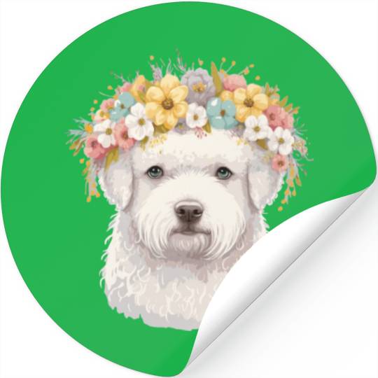 Cute Bichon Frise Flower Crown Pet Dog Breed Flora Stickers