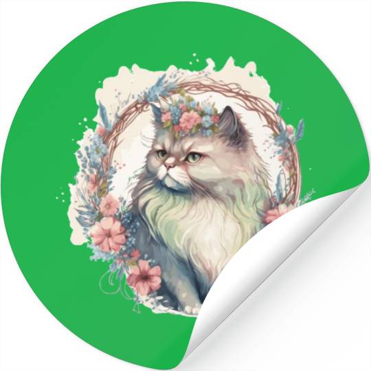 Cute Persian Cat Flower Crown Cats Pet Kitten Stickers
