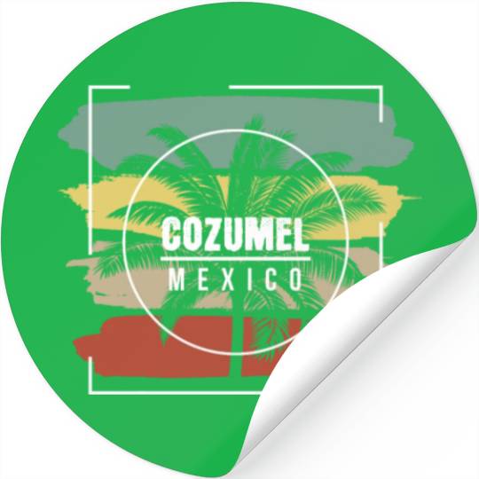 Cozumel Mexico Artistic Palm Tree Retro Stickers