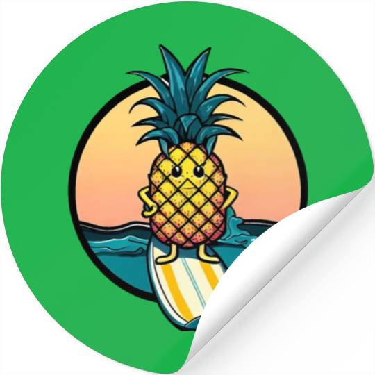 Kawaii pineapple on at sunset Stickers
