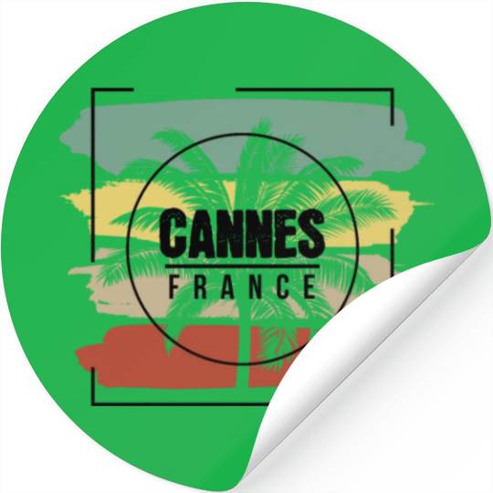 Cannes France Palm Tree Retro Artistic Stickers