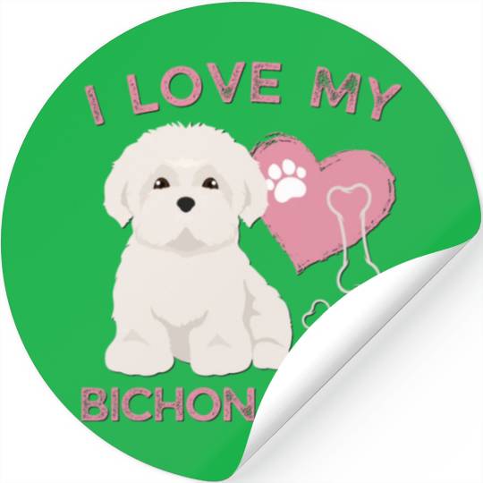 Cute puppy Bichon Frise Valentines Dog lover dogs Stickers