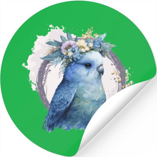 Cute Watercolor Parakeet Budgie Bird Flower Crown Stickers
