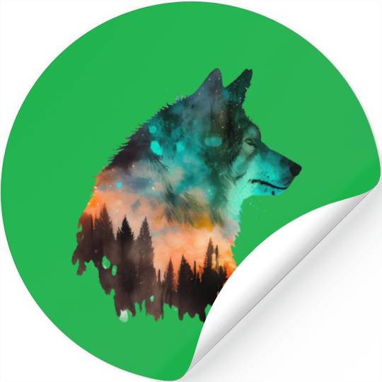 Forest Wolf Multicolor Watercolor Portrait Stickers