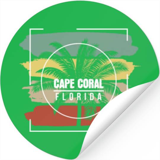 Cape Coral Florida Artistic Palm Tree Retro Stickers