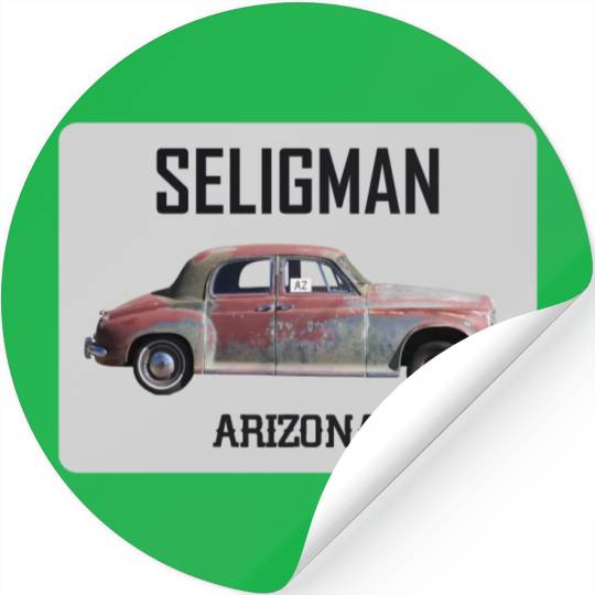 Old car city of Seligman in Arizonna, US Route 66 Stickers