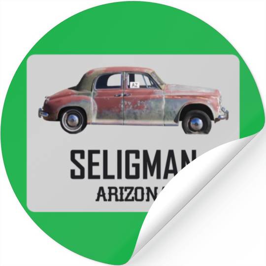Old car city of Seligman in Arizonna, US Route 66 Stickers