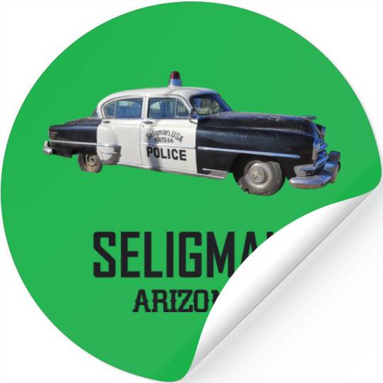 Old car city of Seligman in Arizonna, US Route 66 Stickers