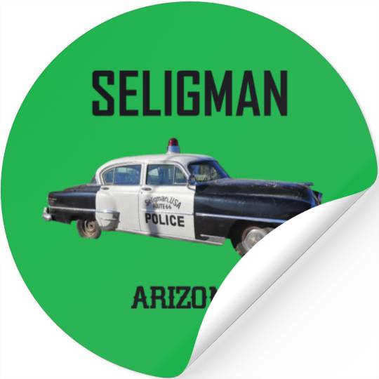 Old car city of Seligman in Arizonna, US Route 66 Stickers