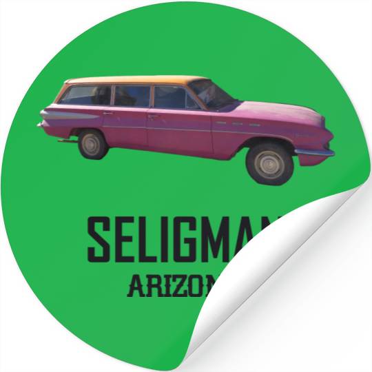 Old car city of Seligman in Arizonna, US Route 66 Stickers